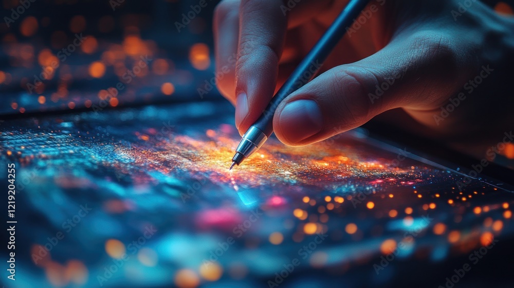 Digital Artistry: A Hand Guides Light and Color on a Tablet Digital Artistry: A Hand Guides Light and Color on a Tablet