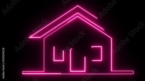 Home line art animation video, neon home line art animation video