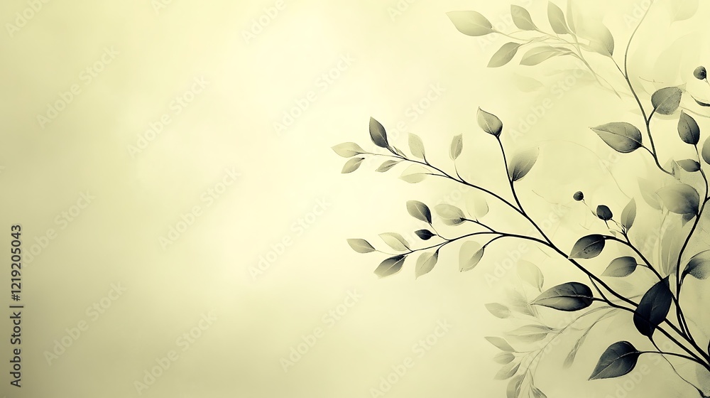 Elegant grayscale botanical illustration of leaves and branches Elegant grayscale botanical illustration of leaves and branches