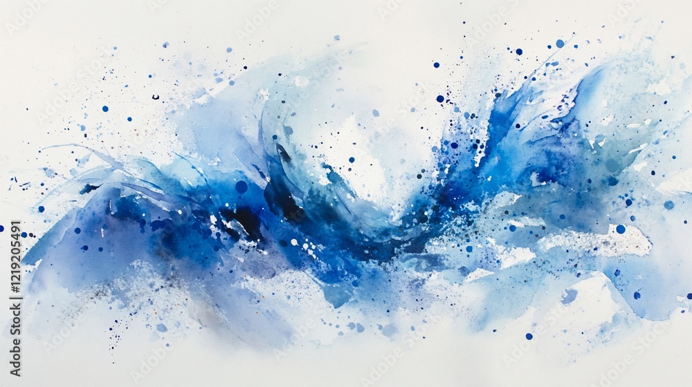 Abstract blue watercolor painting with dynamic splashes and flowing forms. Abstract blue watercolor painting with dynamic splashes and flowing forms.