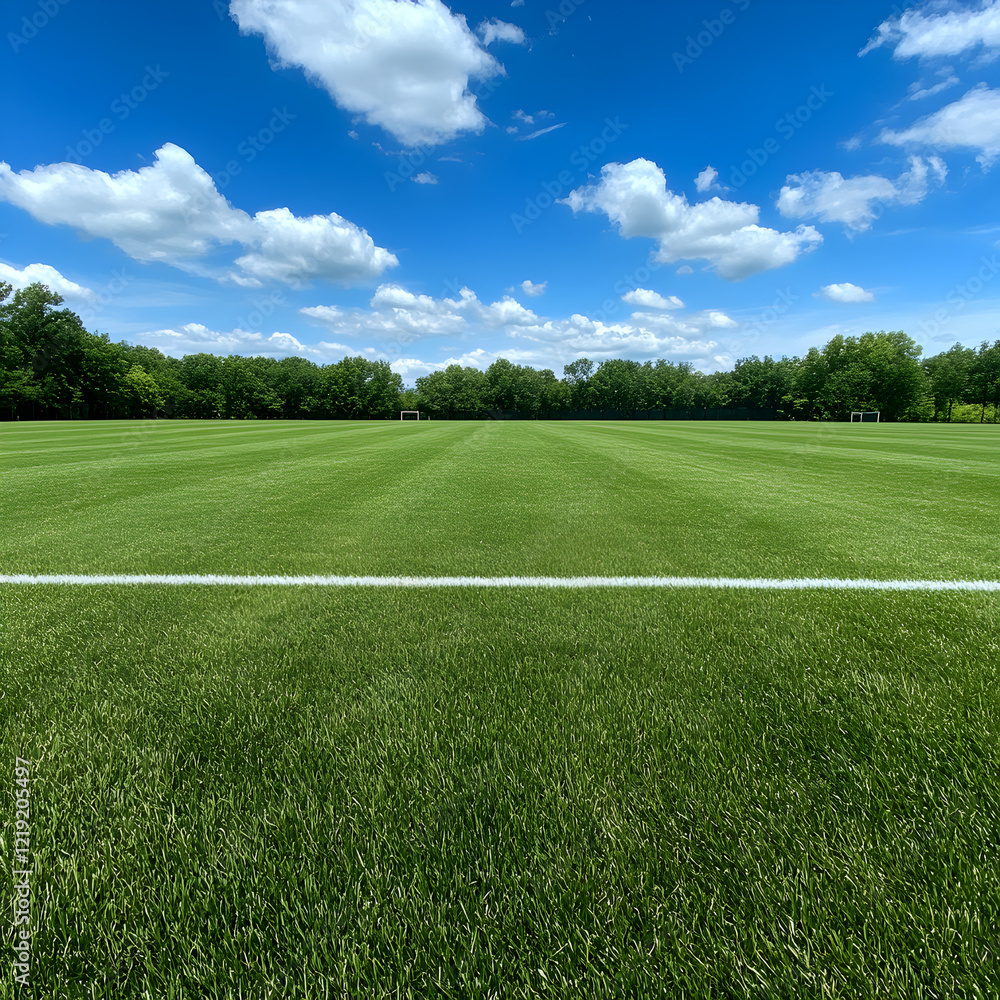 Obraz premium A panoramic shot of a freshly lined field before a big game, the chalk lines perfectly clean.