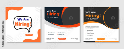 We are hiring job vacancy social media post banner design template with red color. We are hiring job vacancy square web banner design. Employee vacancy announcement. Illustration isolated