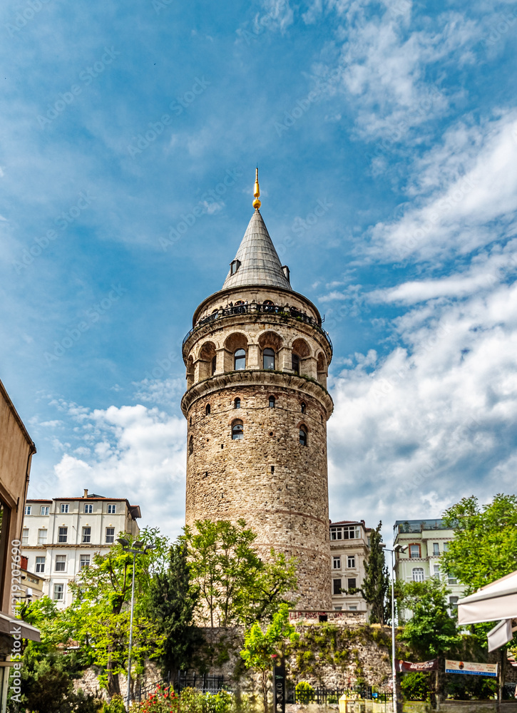 Historic Galata Tower in Istanbul with a Clear Blue Sky Historic Galata Tower in Istanbul with a Clear Blue Sky