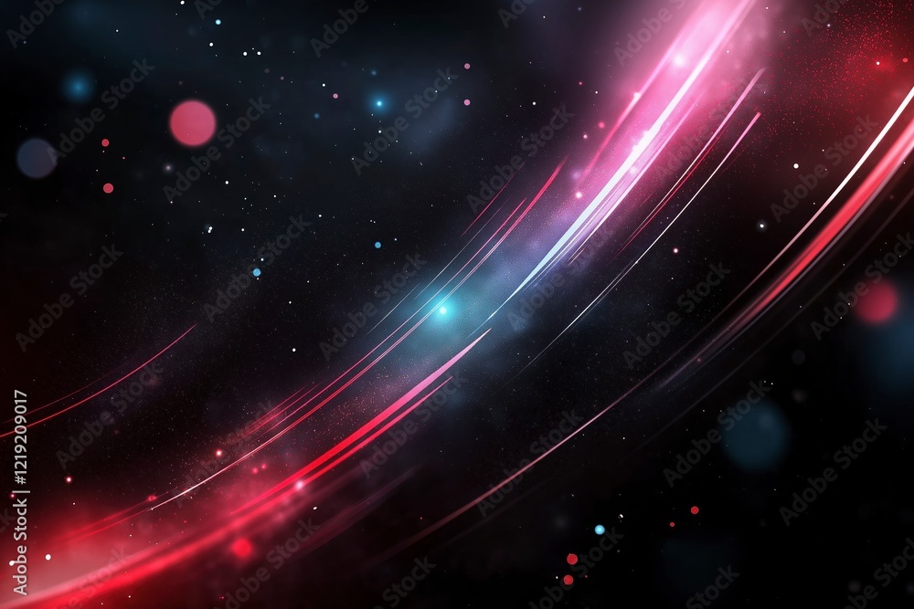 Obraz premium Swirling cosmic energy lights up the dark expanse of space with vibrant colors and dynamic movement near a distant galaxy. Generative AI