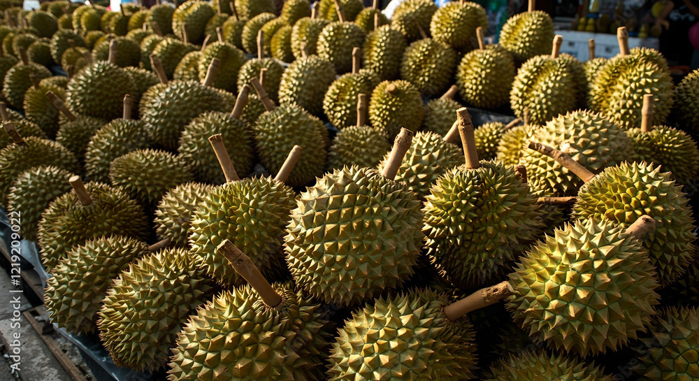 Piles of Durian Fruit at a Local Street Market Piles of Durian Fruit at a Local Street Market