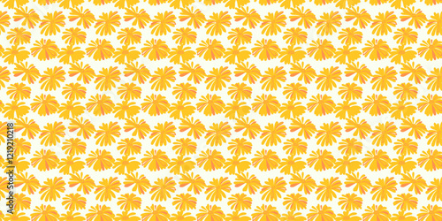 Abstract creative shapes flowers seamless pattern. Summer simple yellow ornament. Stylized silhouettes floral printing. Vector hand drawn.