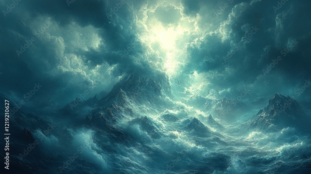 Fototapeta premium Stormy Mountainscape Light Breaks Through Clouds