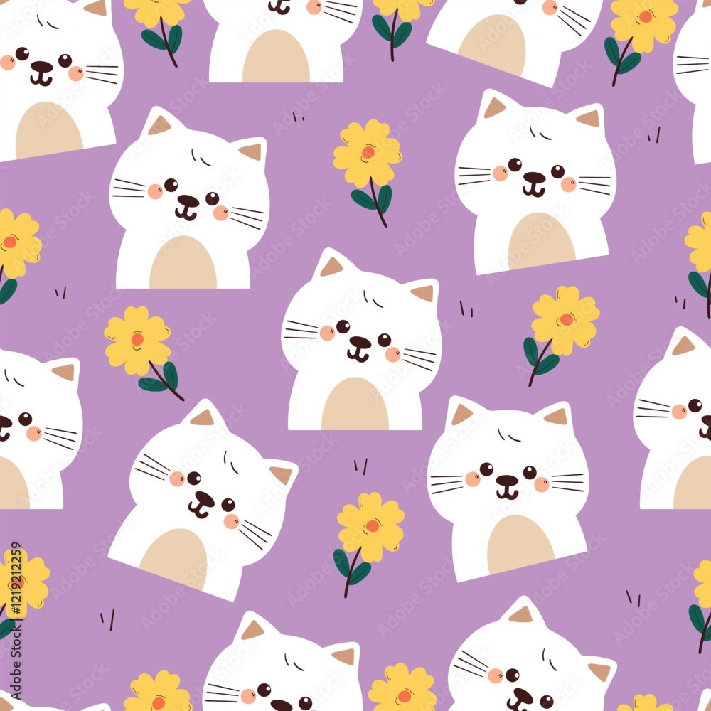 seamless pattern cute cartoon kitten with flower. cute animal pattern for wallpaper, background and gift wrap paper seamless pattern cute cartoon kitten with flower. cute animal pattern for wallpaper, background and gift wrap paper
