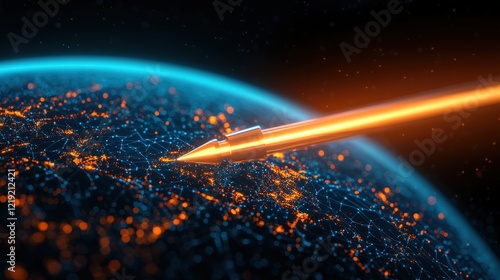 Futuristic Digital Pen Writing on Globe Composition