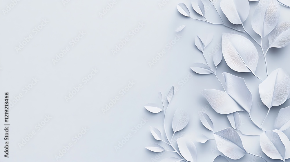 Elegant White Paper Leaves on Light Blue Background Elegant White Paper Leaves on Light Blue Background