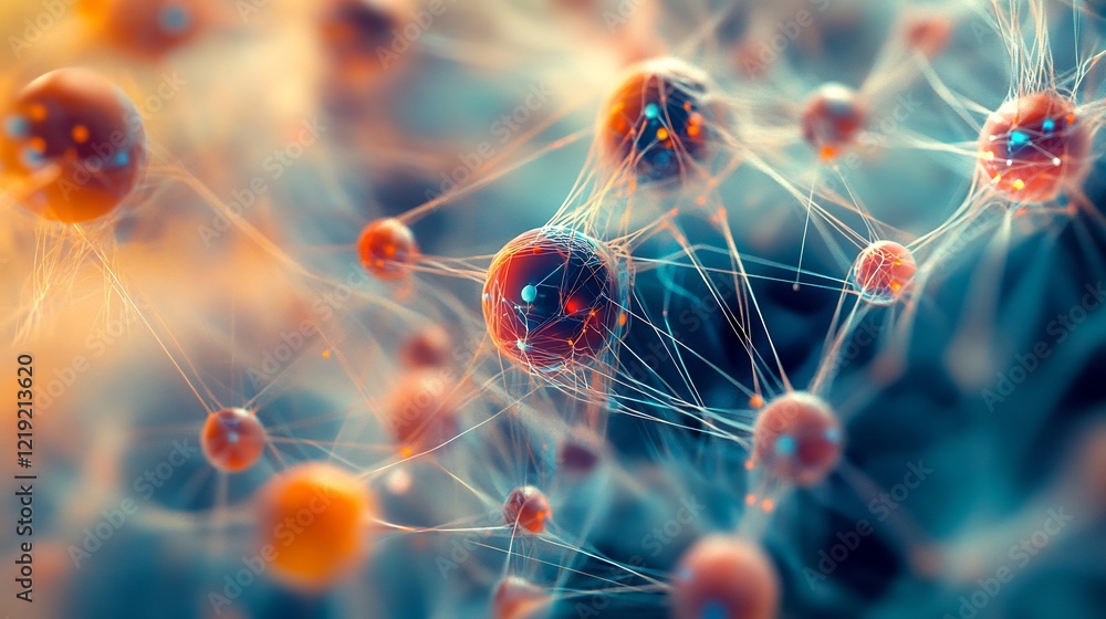 Abstract visualization of influencer marketing showcasing dynamic nodes interwoven shapes for social influence partnerships and online brand endorsements