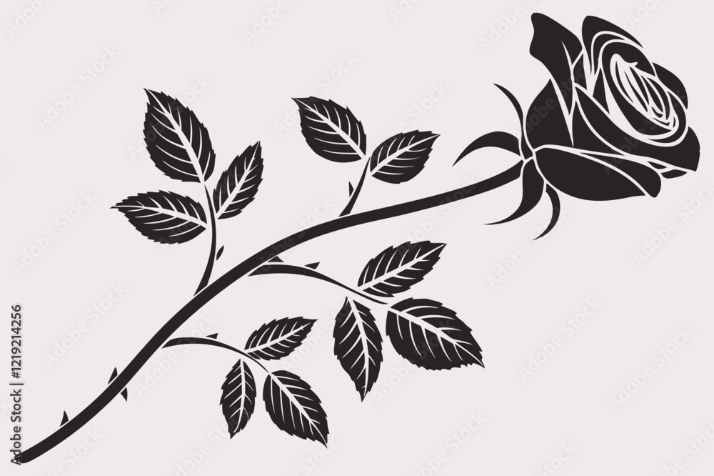 Fototapeta premium A minimalist black and white silhouette of a Rose