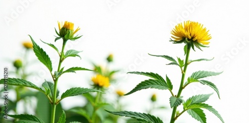 Hemp dogbane plant in full bloom against a white background, foliage, plant photo