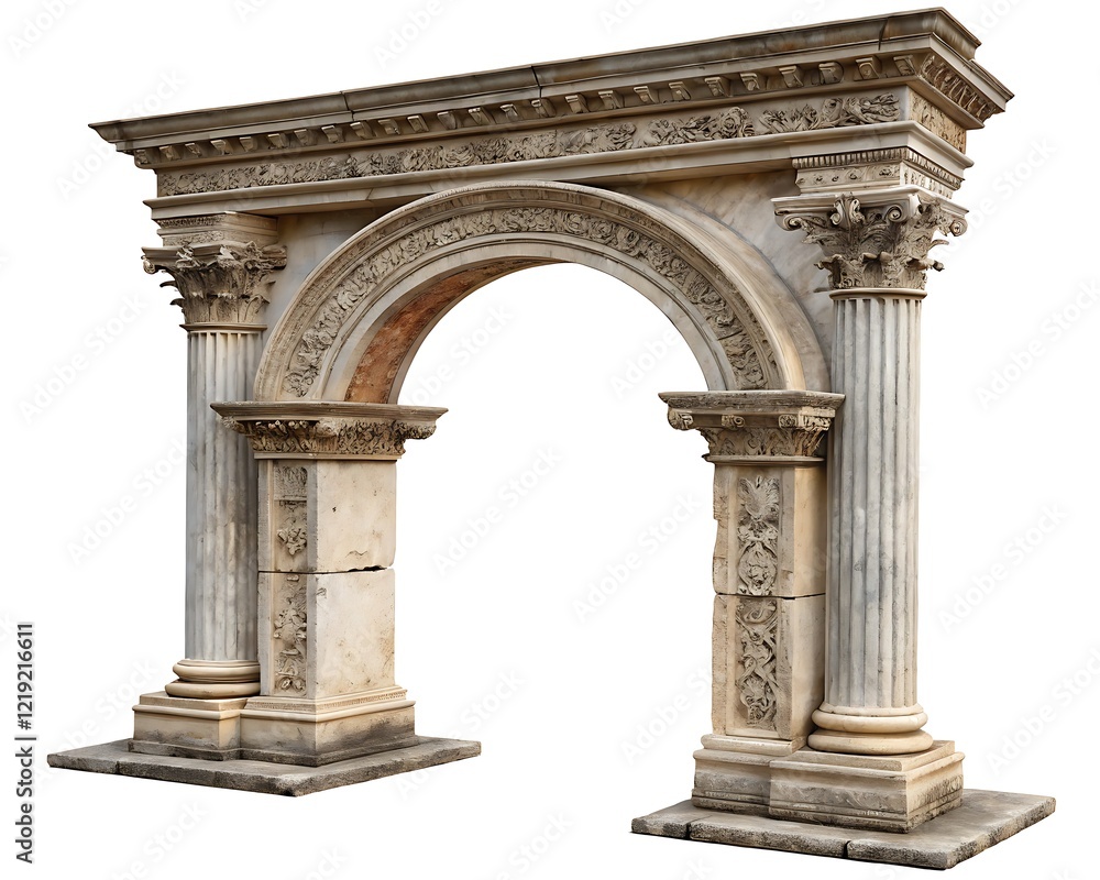 Fototapeta premium Classic column arch isolated on a transparent background, perfect for architectural renderings and design projects.