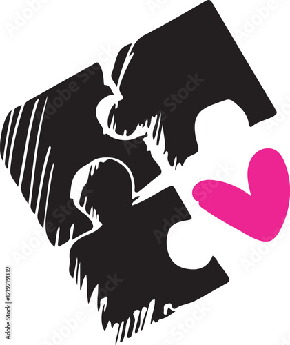 pink Heart-Shaped Puzzle Pieces Love and Relationship Vector Illustrations for Logo Design, Social Media Graphics, and Design Elements