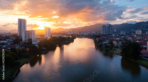 Wallpaper Mural Golden Sunset over Cityscape and River Reflection Torontodigital.ca