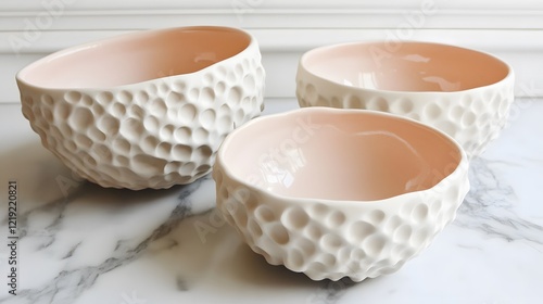 Wallpaper Mural Textured Ceramic Bowls Set, Modern Home Decor, Pink Interior Bowls Torontodigital.ca