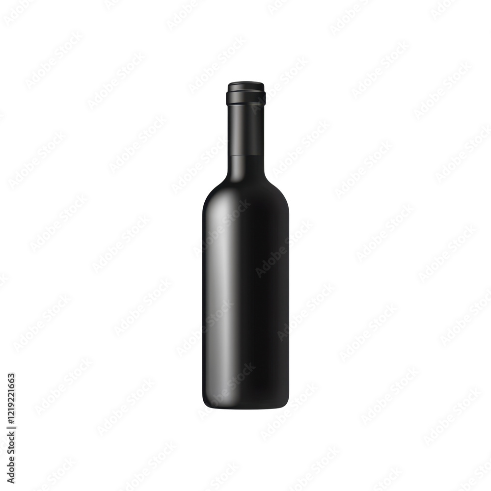 Tall matte black glass bottle designed for storing liquids such as wine, oil, or beverages, offering luxurious and minimalist aesthetic for premium branding. Isolated on transparent background, png. Tall matte black glass bottle designed for storing liquids such as wine, oil, or beverages, offering luxurious and minimalist aesthetic for premium branding. Isolated on transparent background, png.