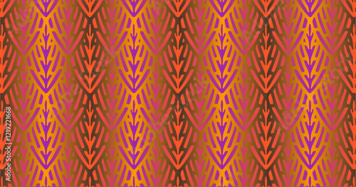 A pattern reminiscent of ethnic fabric with vibrant orange and magenta hues, delivering an exotic and bold impression.
