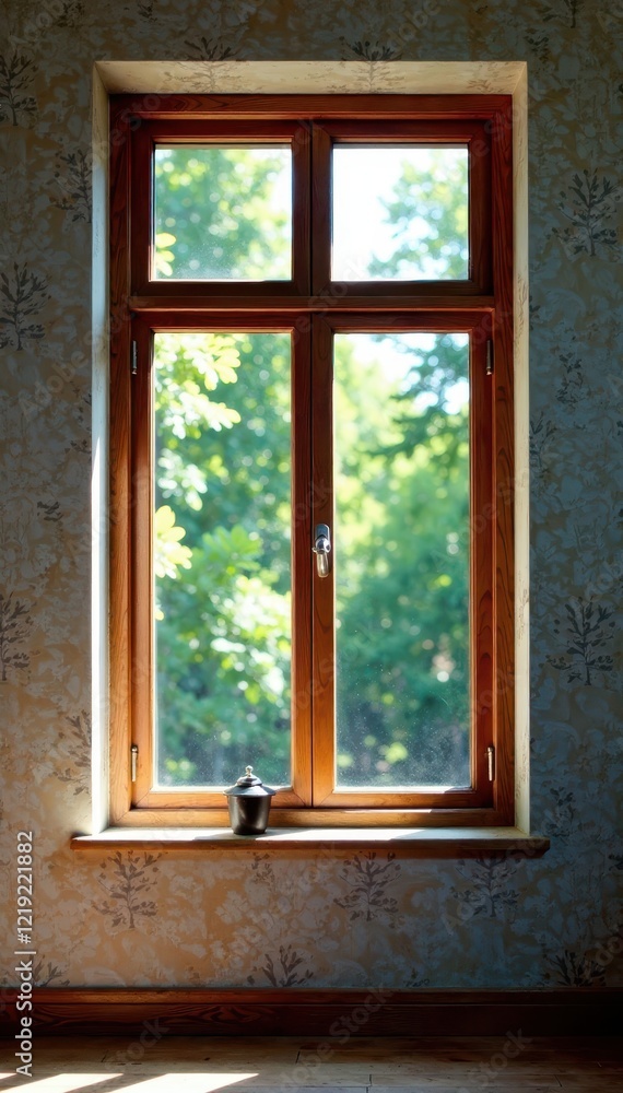 Fototapeta premium Closed window with sealed caulking preventing drafts , frame, heat loss