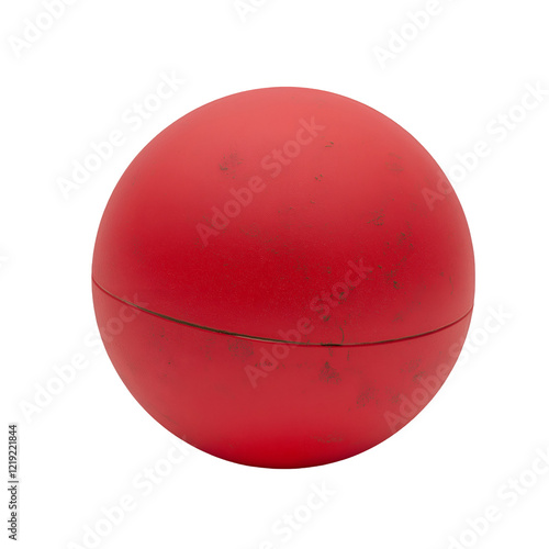 A red rubber ball bouncing on the ground, cut out. Isolated on transparent or white background