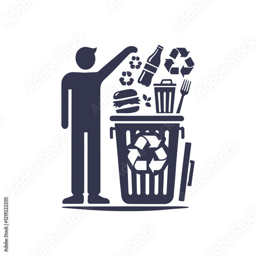 Recycling Bin and Growth Silhouette, Earth Day Element Vector Illustration