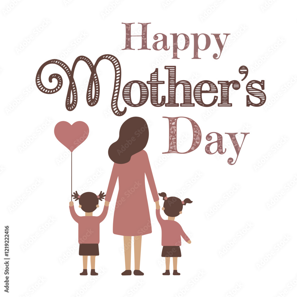 Mothers Day Greeting Card with Floral Illustration in Flat Style Mothers Day Greeting Card with Floral Illustration in Flat Style