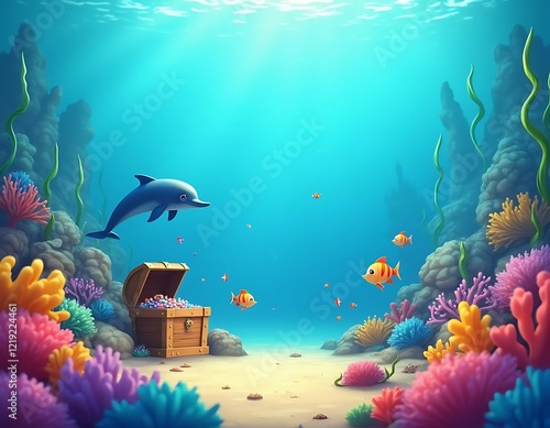 Ocean Treasure: A Vibrant Underwater Scene with Dolphin and Coral