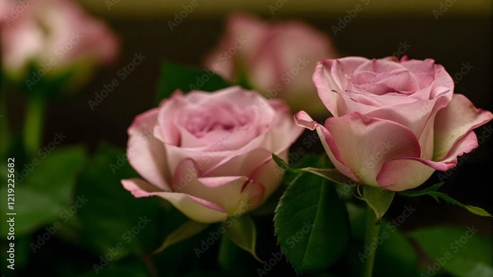 Saint Valentine's Day. Luxurious red roses in full bloom, with soft petals and green leaves, cut out Saint Valentine's Day. Luxurious red roses in full bloom, with soft petals and green leaves, cut out