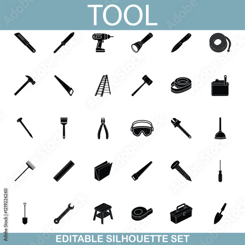 Essential Tools Collection Silhouette Icons for DIY Projects