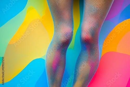 Wallpaper Mural Legs of a stylish woman wearing fishnet stockings on a vibrant, multicolored backdrop Torontodigital.ca