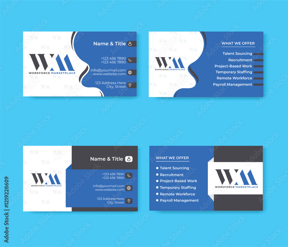 Obraz premium Modern Creative And Clean Business Card Design, Double-sided card, black,blue and white
