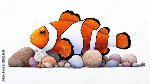 Vibrant Clownfish Resting Among Colorful Pebbles in Underwater Scene Art photo