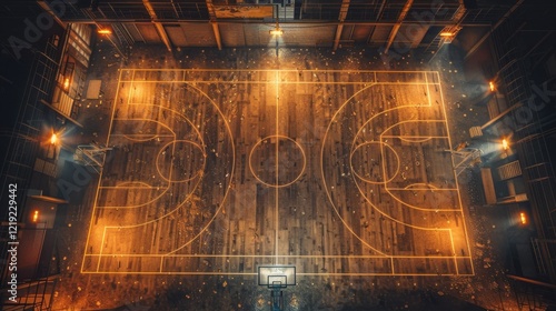 Abandoned Basketball Court: An Aerial View of Nostalgia and Decay in an Old Industrial Building