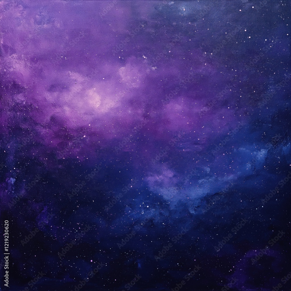 Starry purple and blue nebula background with scattered cosmic highlights Starry purple and blue nebula background with scattered cosmic highlights