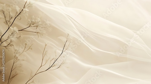 Delicate branches adorn flowing beige fabric
