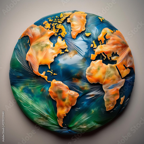 Planet Earth Shaped from Plastic Waste, Representing Global Pollution and Environmental Awareness