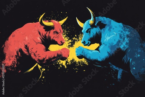 Vibrant Bull and Bear Illustration in Dynamic Colors photo