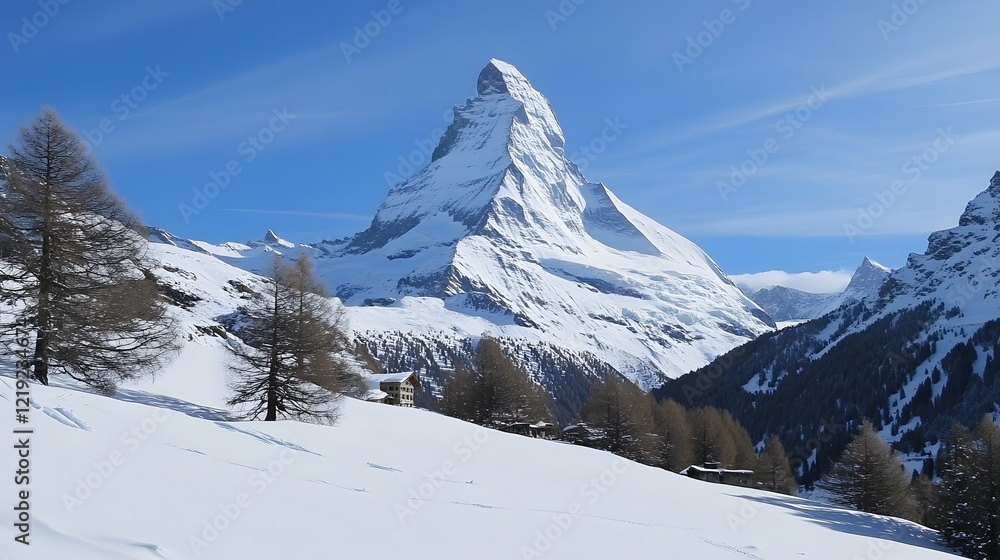 Fototapeta premium Majestic Matterhorn Winter Landscape Stunning Snow Capped Mountain Peak