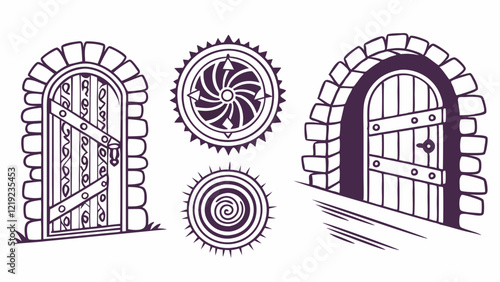 Magical Portals Icons Featuring Vortex Mirrors and Dimensional Gateways