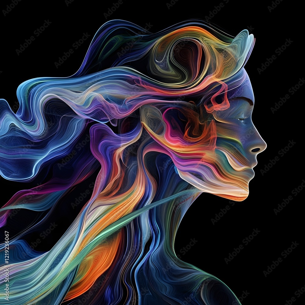 Abstract art, woman face using flowing shapes, particle effects, fractals Abstract art, woman face using flowing shapes, particle effects, fractals