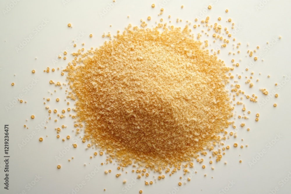 Heap of wheat flour on pristine surface, captured from above, showcasing texture and natural ingredients for culinary and baking enthusiasts Heap of wheat flour on pristine surface, captured from above, showcasing texture and natural ingredients for culinary and baking enthusiasts