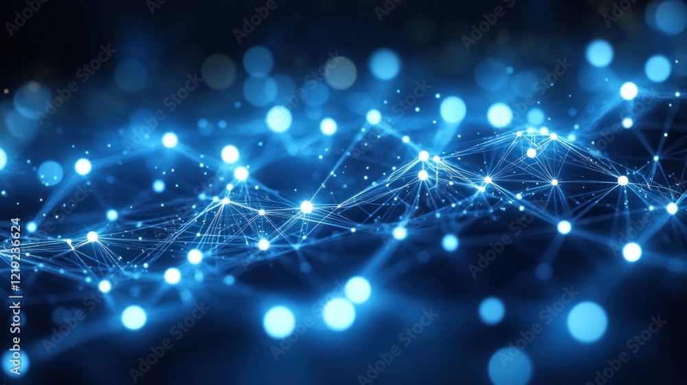 Abstract blue glowing network mesh with blurred lights. Abstract blue glowing network mesh with blurred lights.