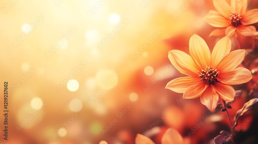 Orange Dahlia Flowers Blooming in Warm Sunlight Orange Dahlia Flowers Blooming in Warm Sunlight