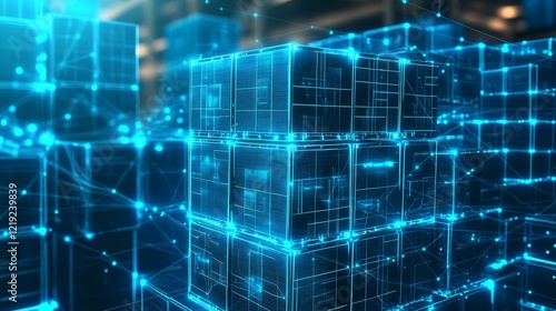 Wallpaper Mural Futuristic Holographic Logistics Network - Abstract Design in Glowing Blue Tones Torontodigital.ca