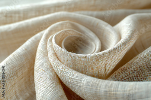 Close-up of natural linen fabric with visible weave texture, highlighting eco-friendly and organic materials photo