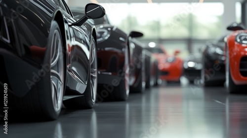 Wallpaper Mural Many luxury cars are neatly parked in a showroom, their polished surfaces gleaming under the bright lights, creating reflections on the spotless floor Torontodigital.ca