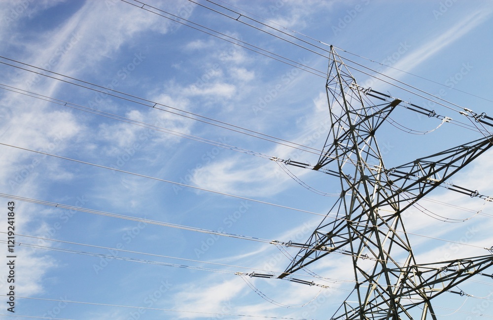 electric power wires and masts in blue sky electric power wires and masts in blue sky