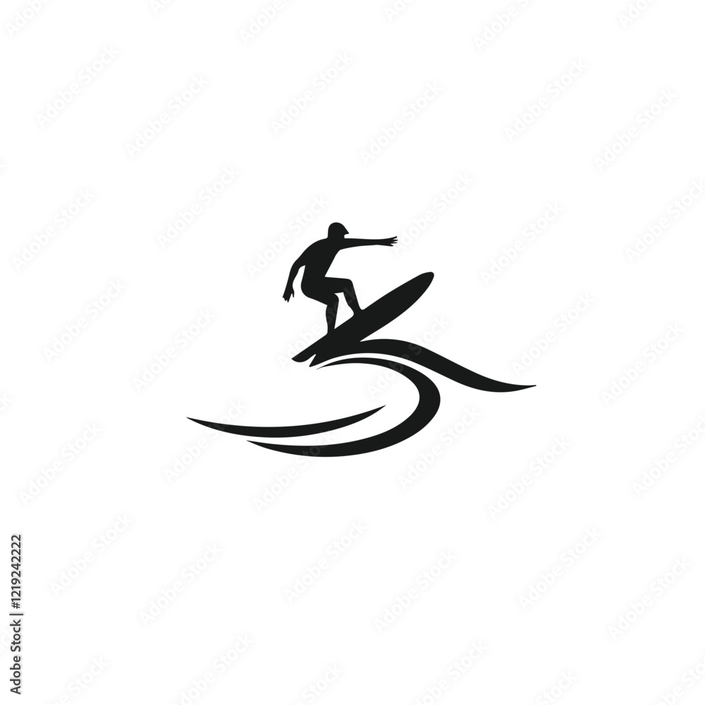 Silhouette of a surfer riding a wave on a white background Silhouette of a surfer riding a wave on a white background