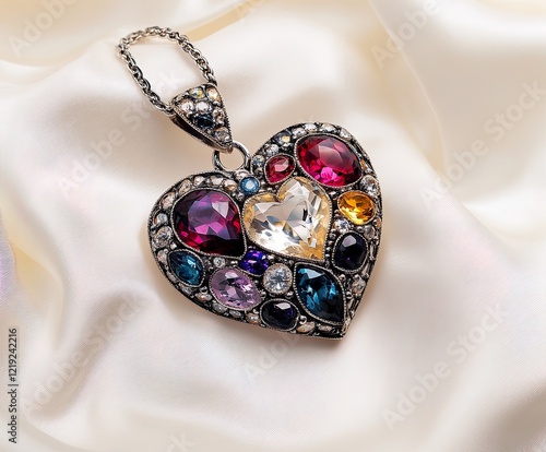 Vibrant Gemstone Heart Pendant Elegant Jewelry Photography photo